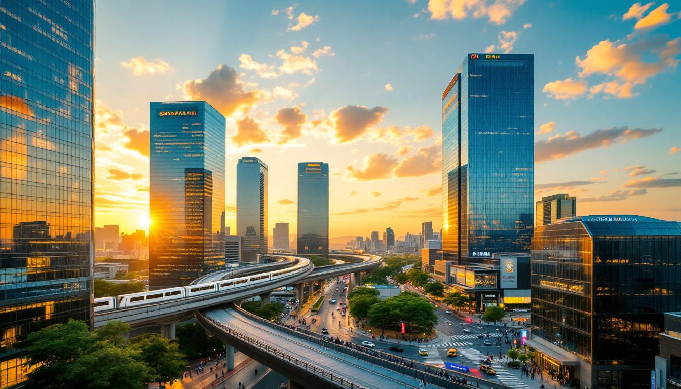 강남 테헤란로의 현대적인 고층 빌딩숲과 활기찬 도심 전경