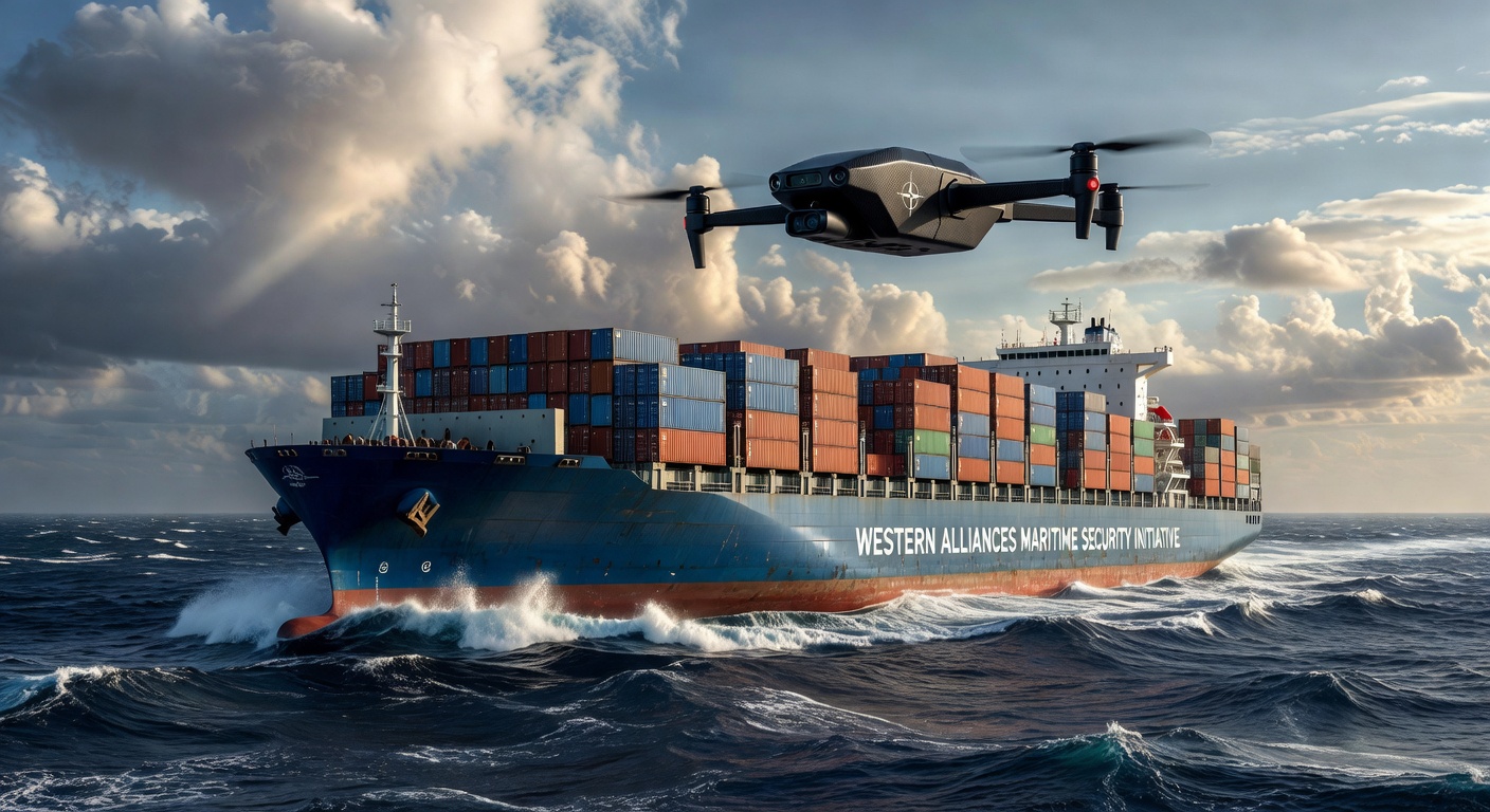 Protected maritime trade route with surveillance drone
