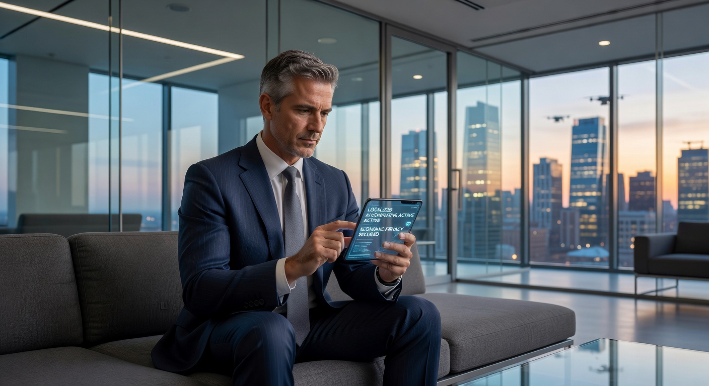 Modern 2026 Business Professional Using On-Device AI Smartphone