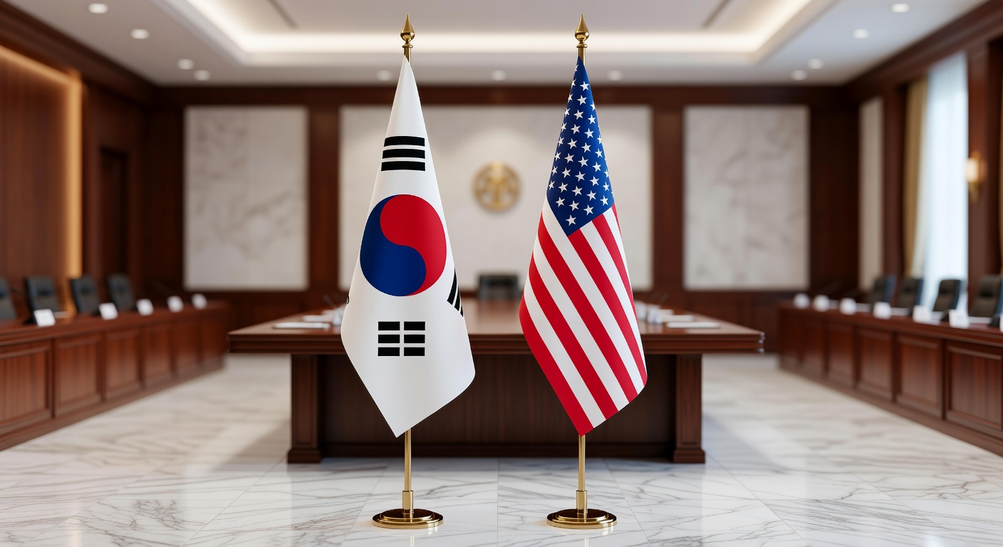 South Korea and United States Diplomatic Alliance Flags