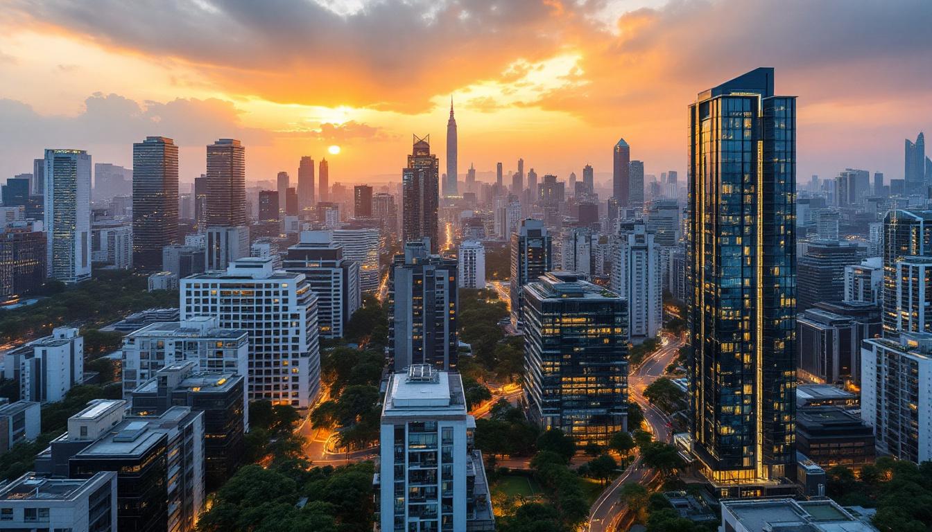 2026년 강남의 현대적인 고층 아파트 단지와 롯데월드타워 전경