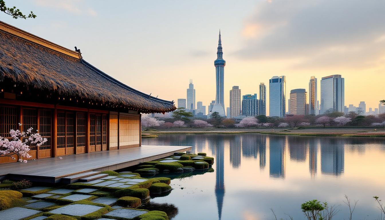 현대적인 도심 빌딩과 조화를 이룬 한국 전통 건축의 미