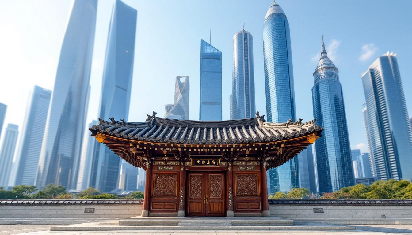 전통 한옥과 도심의 현대적 빌딩이 어우러진 서울의 풍경