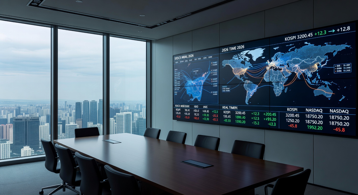 Global trade data on digital displays in a Seoul boardroom