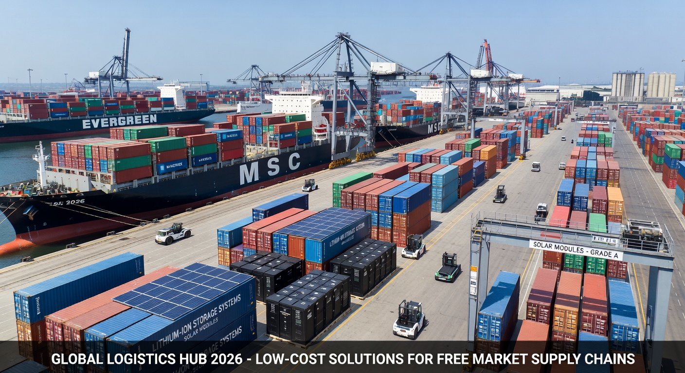 Modern 2026 Shipping Port with Renewable Energy Cargo