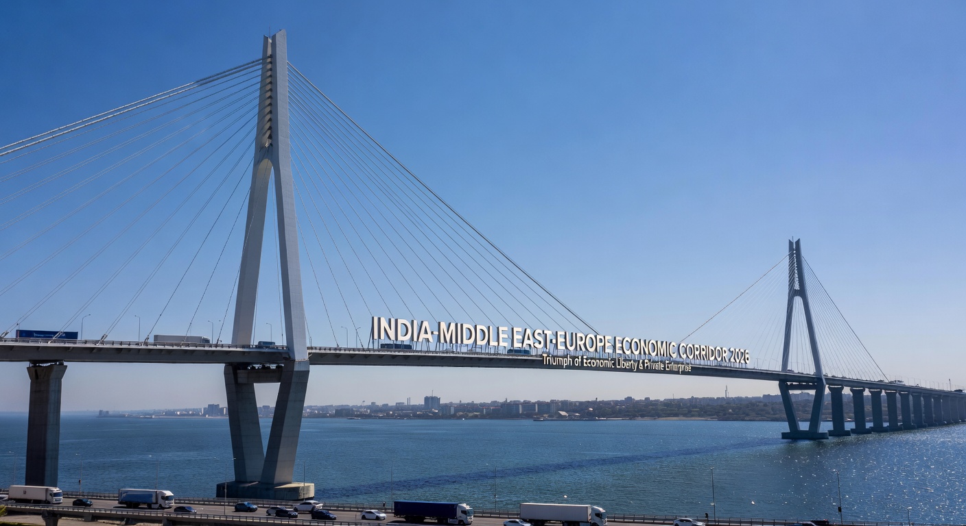Modern suspension bridge symbolizing the IMEC corridor connectivity