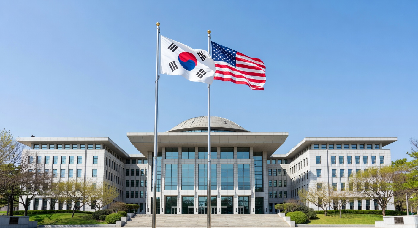 South Korean National Assembly with Diplomatic Flags
