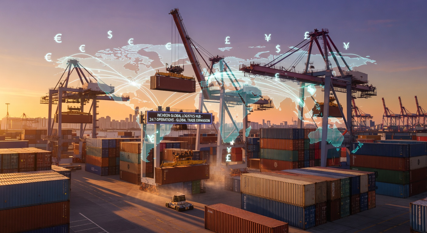 Incheon shipping port representing global trade and currency markets