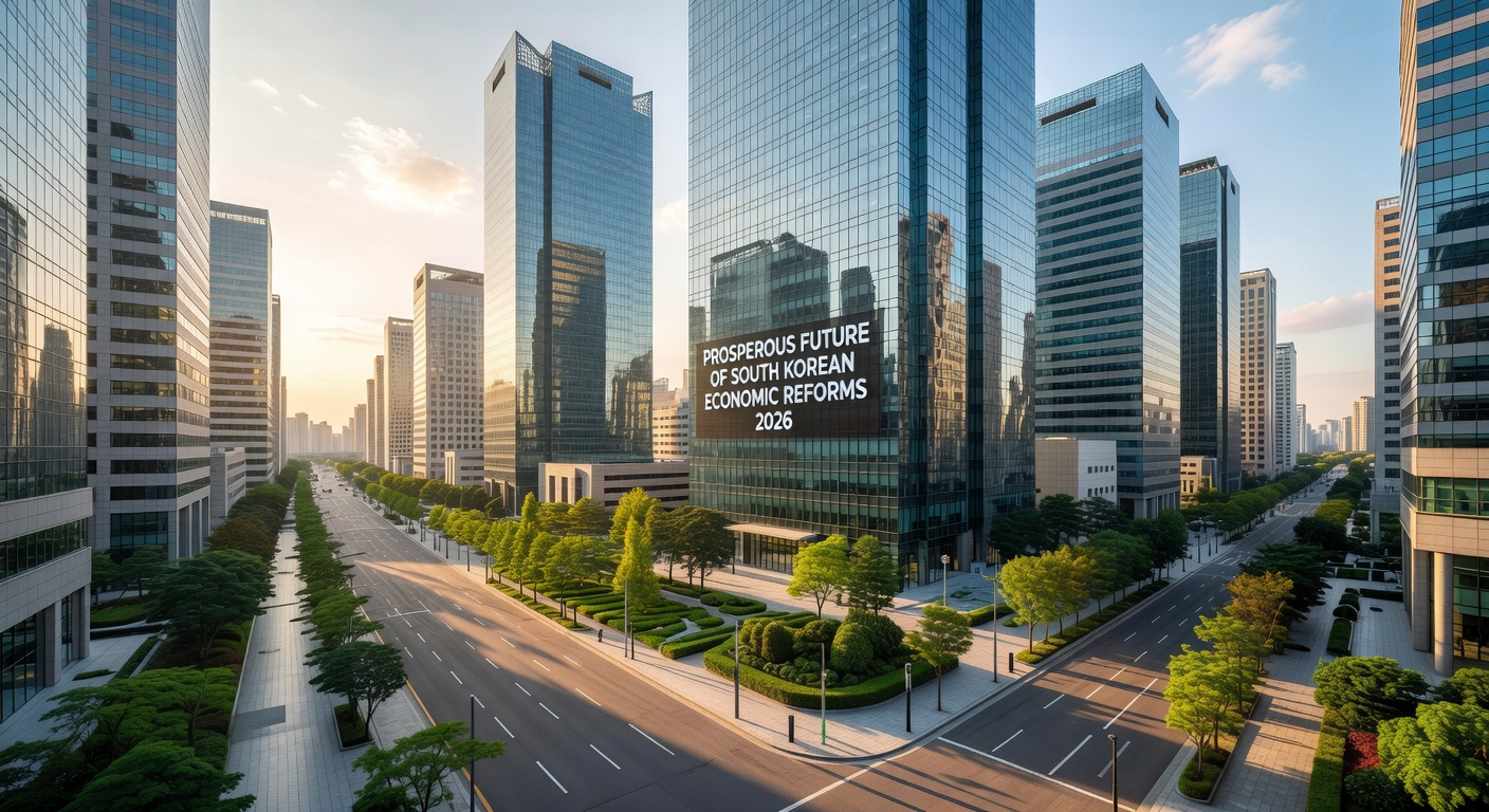 The modern Gangnam business district in 2026 at sunrise