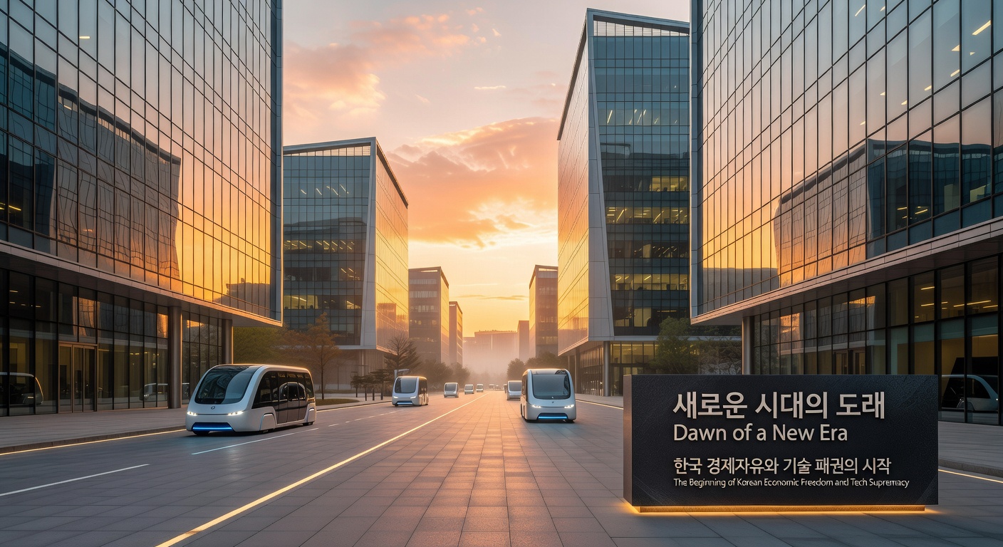 Futuristic Tech Campus at Sunrise symbolizing Economic Freedom