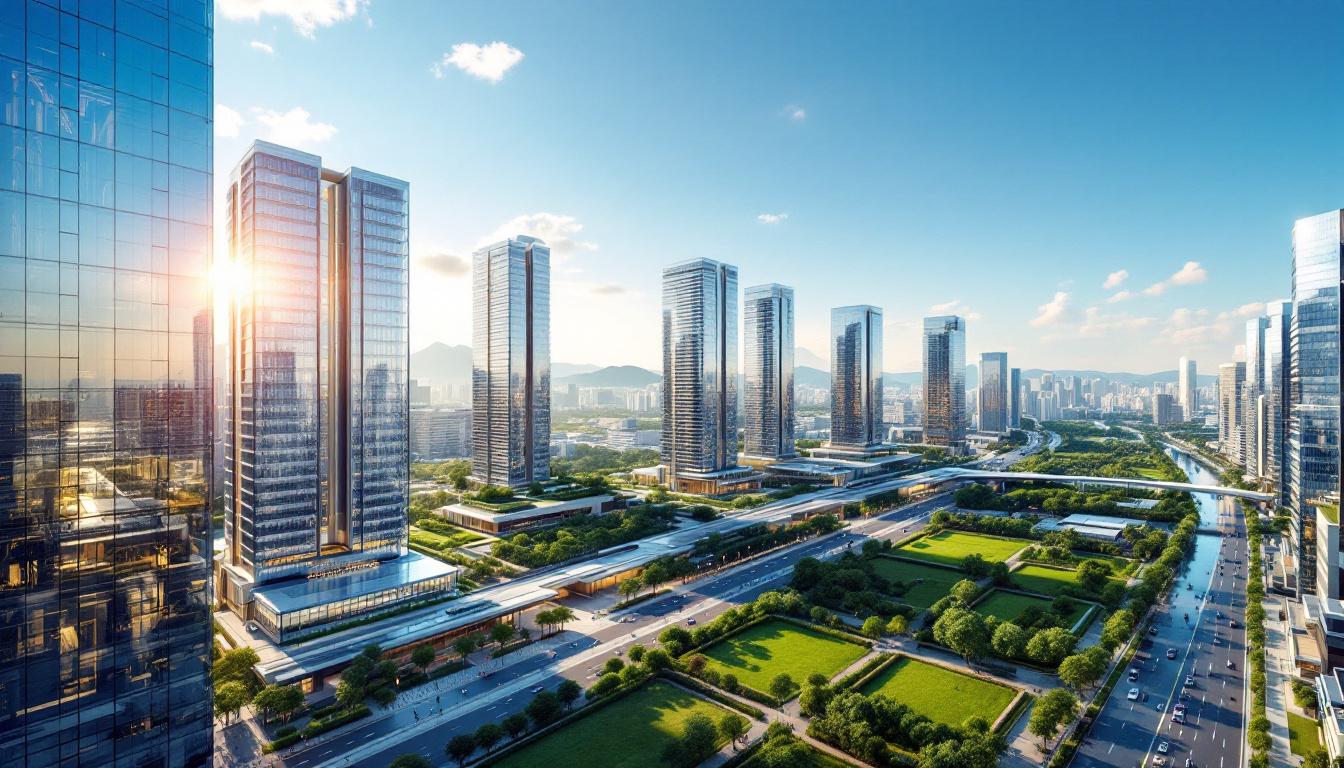 서울 강남의 현대적인 고층 아파트와 부동산 개발 현장