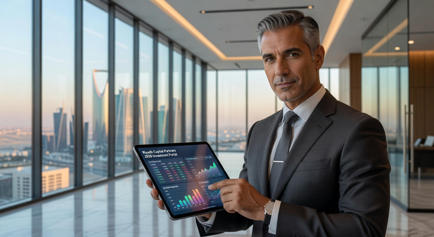 Investor Using Digital Investment Portal in Riyadh Office